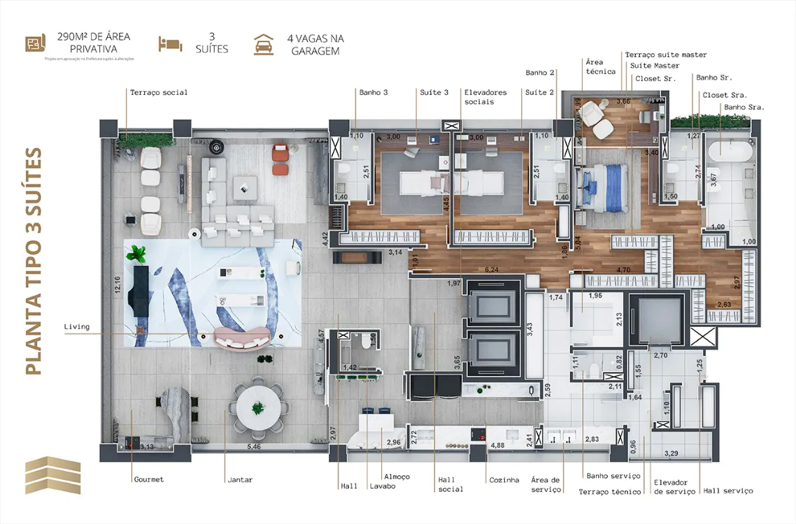 Apartamento de 290 m² em prédio novo à venda na Vila Nova Conceição. – 20642