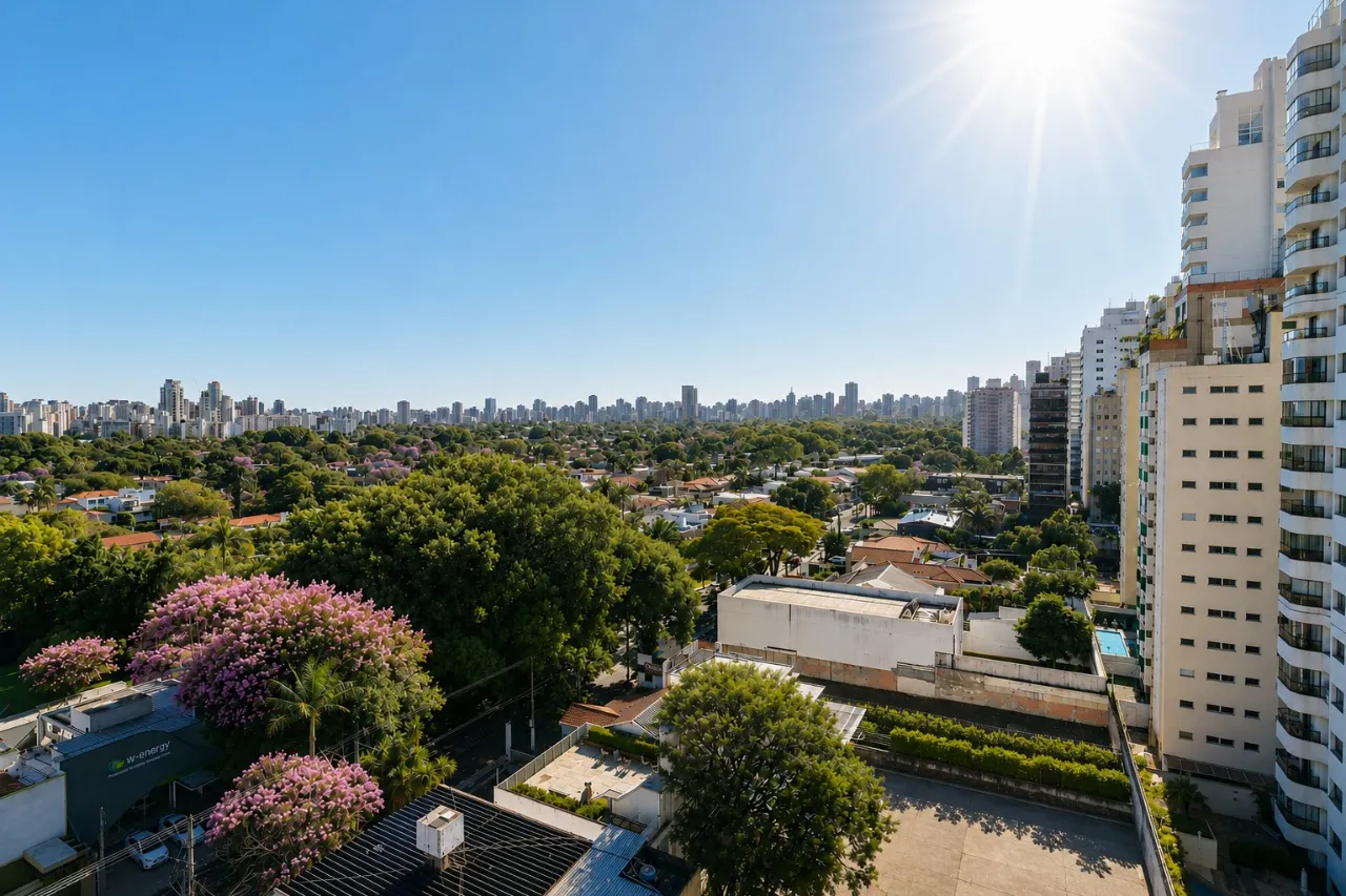 Vista para o skyline e living com lareira, a minutos do Ibirapuera – 22486